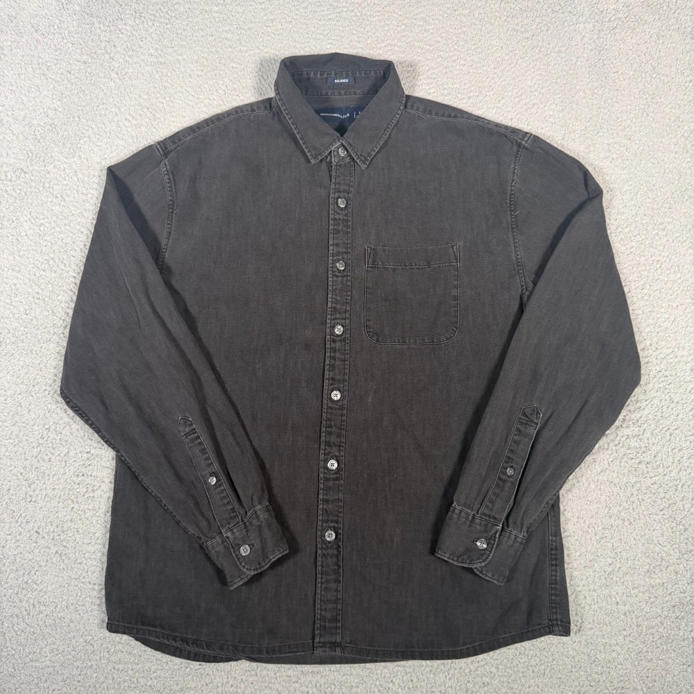 Abercrombie & Fitch Shirt Mens Small Black Denim Relaxed Fit Button Up Workwear